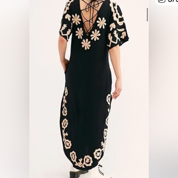 Free People Black and Cream Embroidered Knit Maxi Dress - Picture 2 of 5
